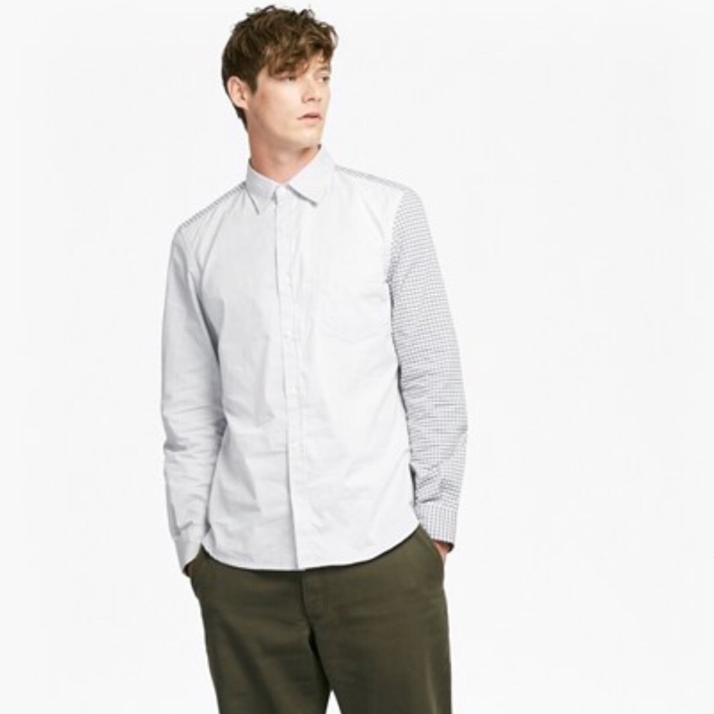 NWT MENS LS BUTTON DOWN COTTON PATCHWORK SHIRT
